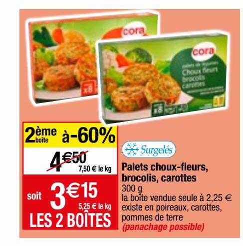 palets choux-fleurs, brocolis, carottes