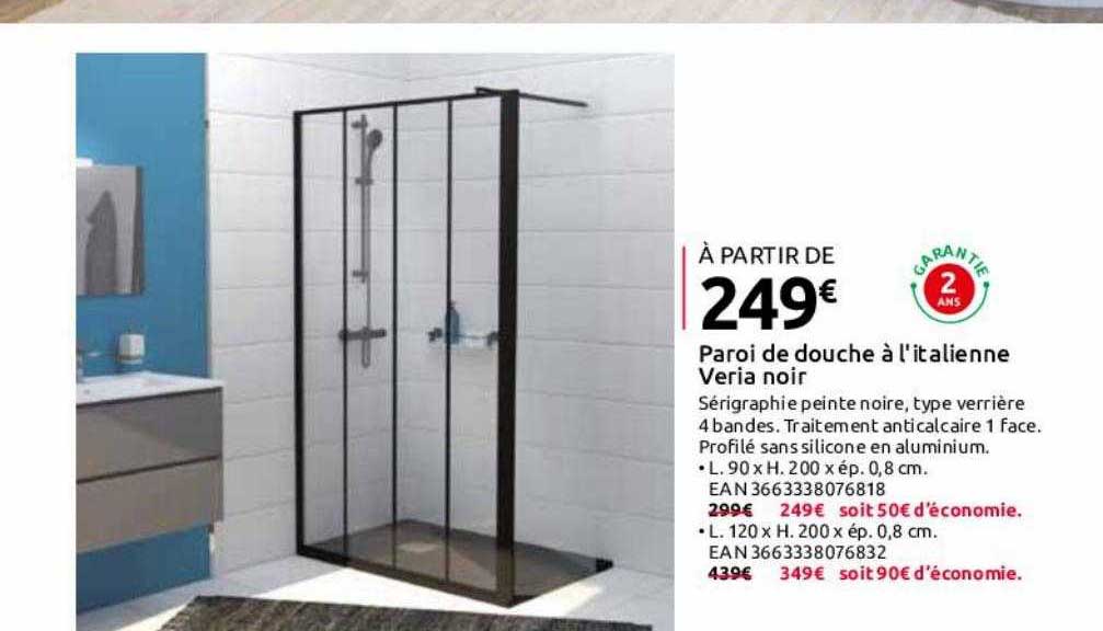 paroi de douche à l'italienne veria noir