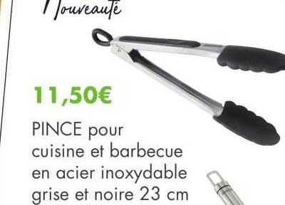 pince pour cuisine et barbecue en acier inoxydable grise et noire 23 cm