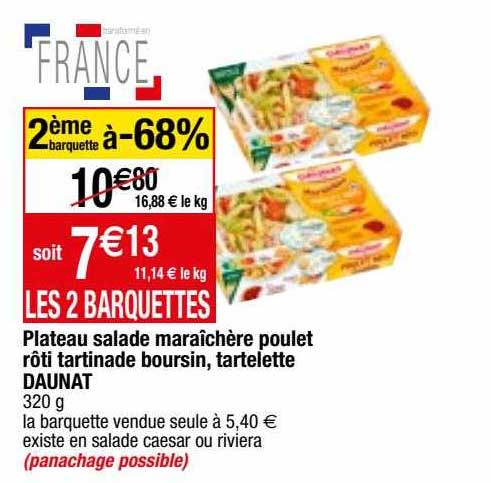 Plateau Salade Maraîchère Poulet Rôti Tartinade Boursin, Tartelette Daunat