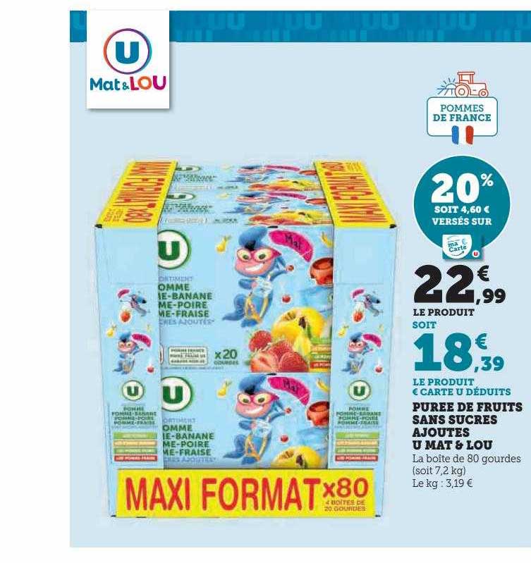 Purée De Fruits Sans Sucres Ajoutés U Mat & Lou