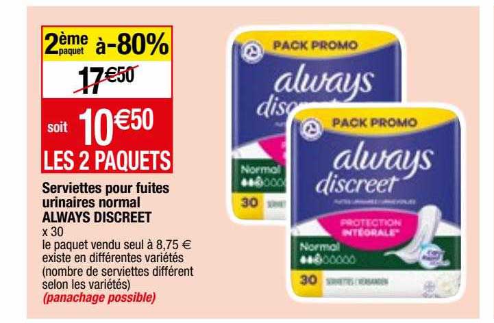 serviettes pour fuites urinaires normal always discreet