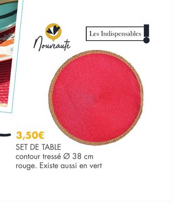 set de table contour tressé ø38 cm rouge