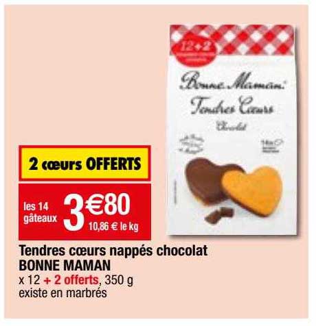 tendres cœurs nappés chocolat bonne maman