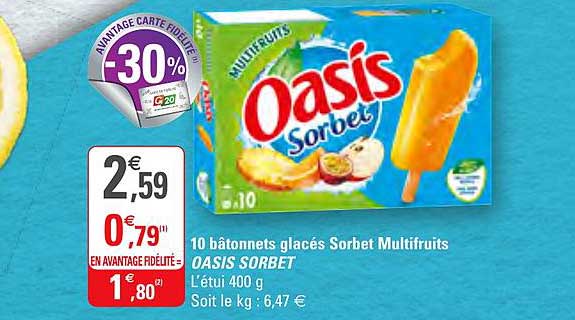 10 Bâtonnets Glacés Sorbet Multifruits Oasis Sorbet