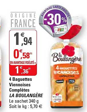 4 baguettes viennoises complètes la boulangère