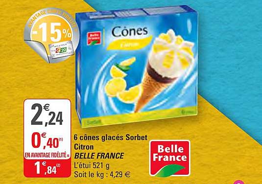 6 Cônes Glacés Sorbet Citron Belle France