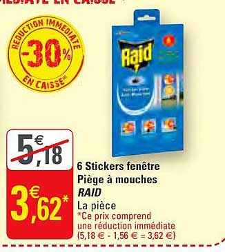 6 stickers fenêtre piege à mouches raid