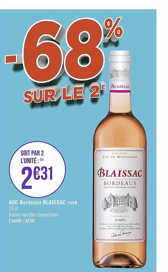 Aoc Bordeaux Blaissac Rosé -68% Sur Le 2e