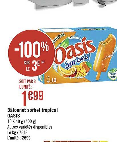 Bâtonnet Sorbet Tropical Oasis -100% Sur Le 3e