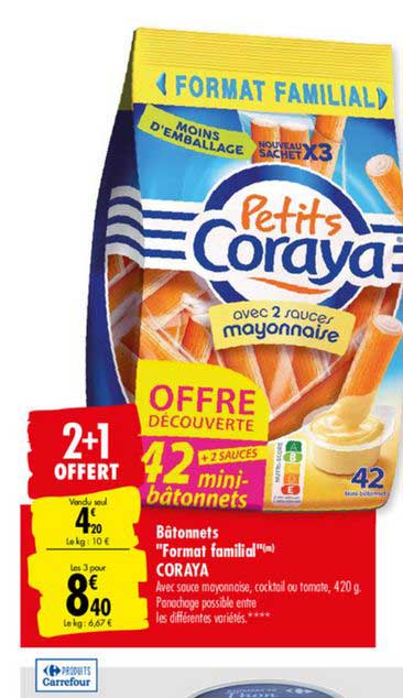 bâtonnets format familial coraya 2+1 offert