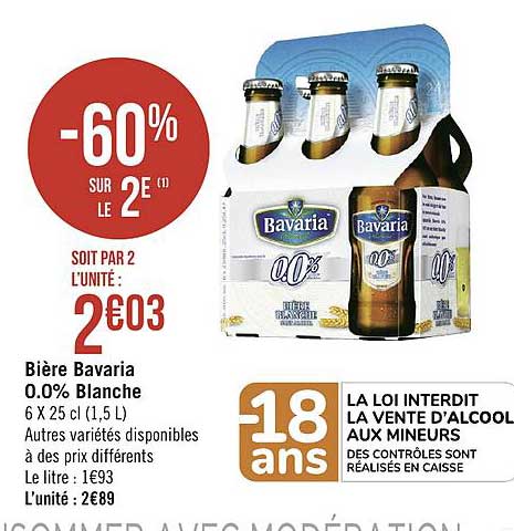 bière bavaria 0.0% blanche -60% sur le 2e