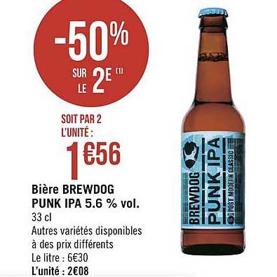 bière brewdog punk ipa 5.6% vol. -50% sur le 2e
