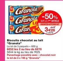 Biscuits Chocolat Au Lait Granola -50% Sur Le 2ème Article