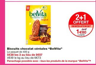 Biscuits Chocolat Céréales Belvita 2+1 Offert