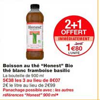 Boisson Au Thé Honest Bio Thé Blanc Framboise Basilic 2+1 Offert