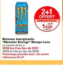 boisson énergisante monster energy mango loco 2+1 offert