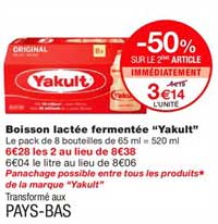 boisson lactée fermentée yakult -50% sur le 2ème article