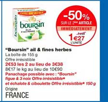 Boursin Ail & Fines Herbes -50% Sur Le 2ème Article