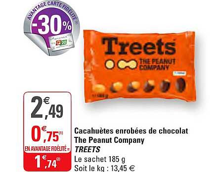 cacahuètes enrobées de chocolat the peanut company treets