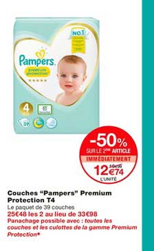 Couches Pampers Premium Protection T4 -50% Sur Le 2ème Article
