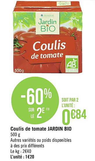 Coulis De Tomate Jardin Bio -60% Sur Le 2e