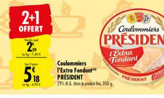 Coulommiers L'extra Fondant Président 2+1 Offert