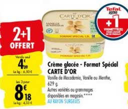 crème glacée format spécial carte d'or 2+1 offert