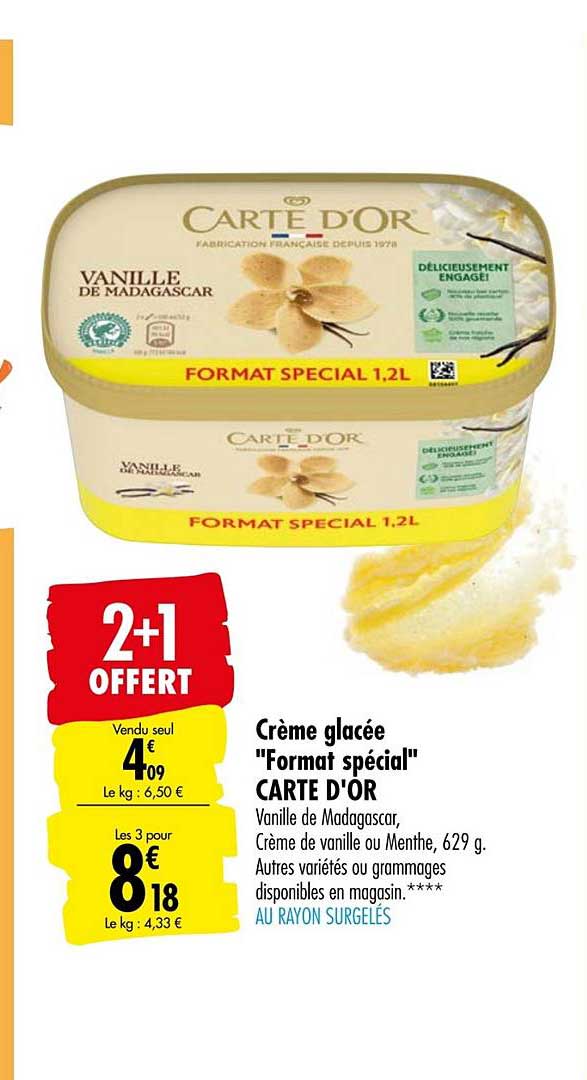 crème glacée format spécial carte d'or 2+1 offert
