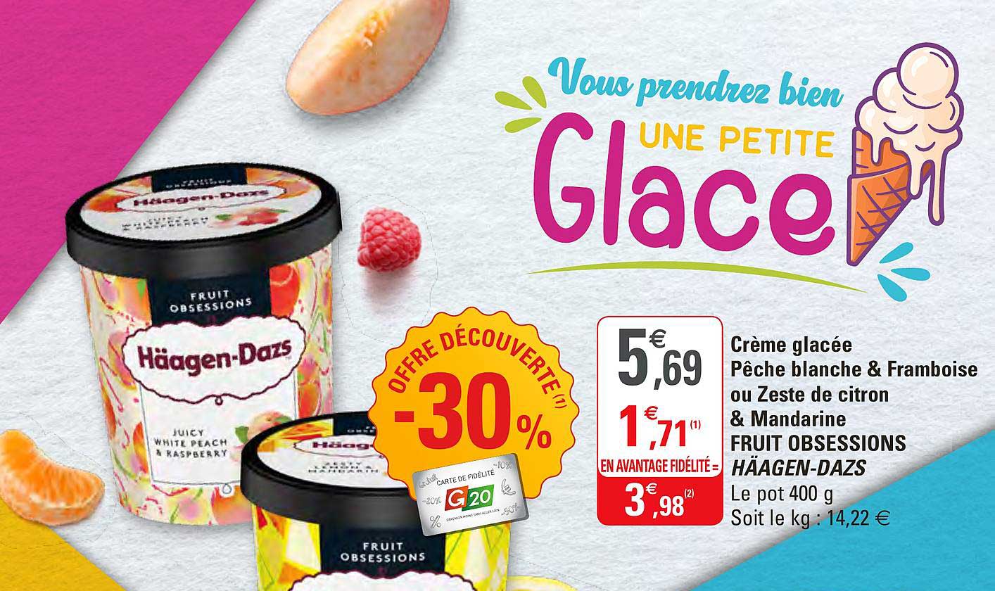 crème glacée pêche blanche & framboise ou zeste de citron & mandarine fruit obsesssions häagen dazs