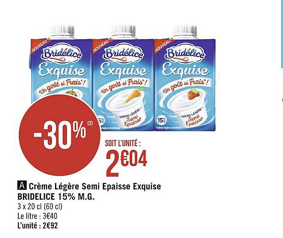 crème légère semi epaisse exquise bridelice 15% m.g.
