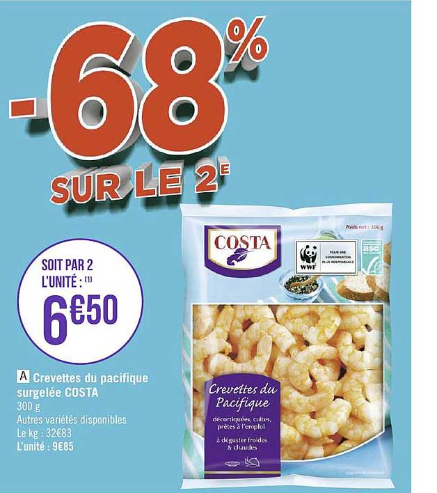 Crevettes Du Pacifique Surgelée Costa -68% Sur Le 2e