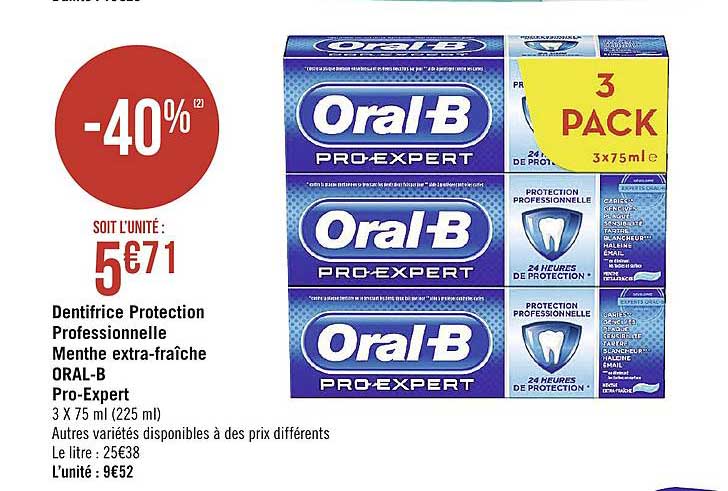 dentifrice protection professionnelle menthe extra fraîche oral b pro expert