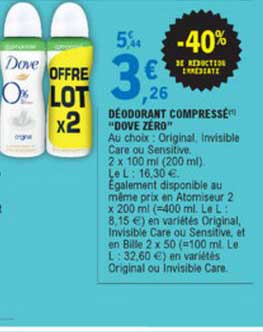 Déodorant Compressé Dove Zéro -40% De Réduction Immédiate