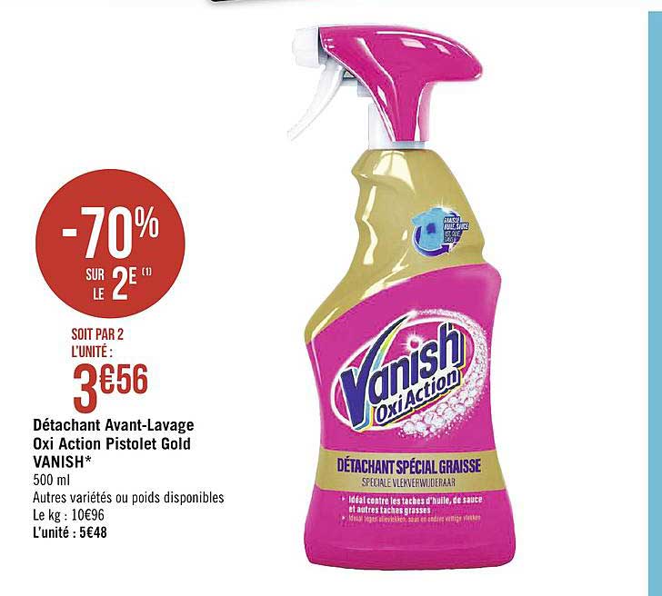 détachant avant lavage oxi action pistolet gold vanish -70% sur le 2e