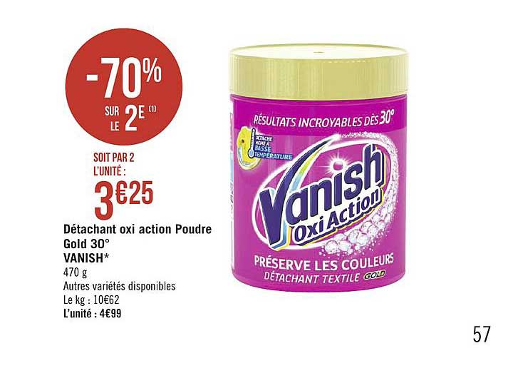 détachant oxi action poudre gold 30° vanish