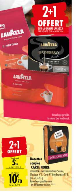 Dosettes Souples Carte Noire 2+1 Offert