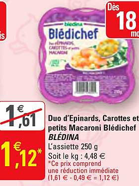 Duo D'épinards Carottes Et Petits Macaroni Blédichef Blédina