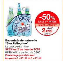 eau minérale naturelle san pellegrino -50% sur le 2ème article