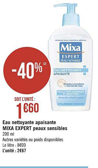 eau nettoyante apaisante mixa expert peaux sensibles