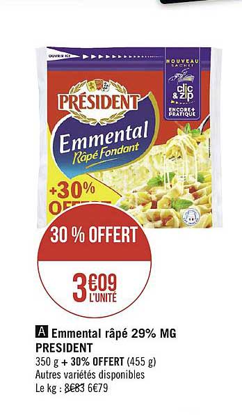 Emmental Râpé 29% Mg President