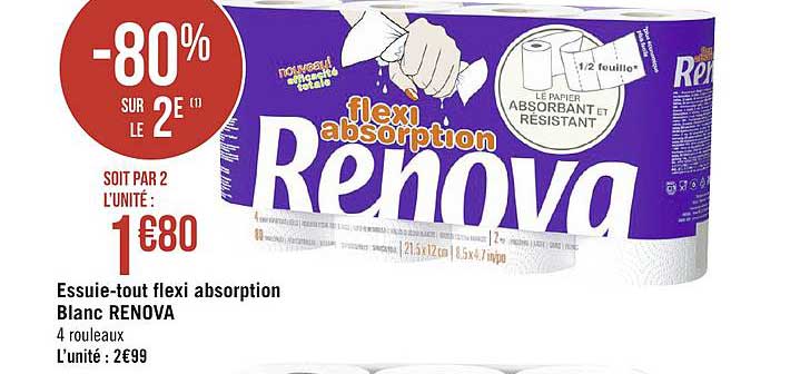 essuie tout flexi absorption blanc renova -80% sur le 2e