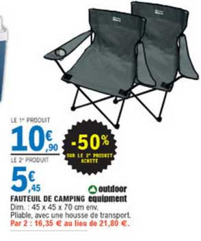 fauteuil de camping outdoor equipment -50% sur le 2e produit acheté