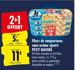 filets de maquereaux sans arôme ajouté petit navire 2+1 offert
