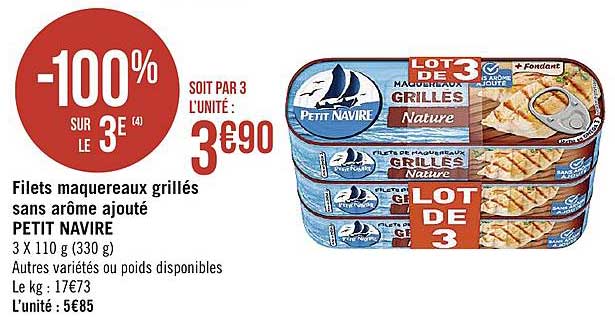 filets maquereaux grillé sans arôme ajouté petit navire -100% sur le 3e