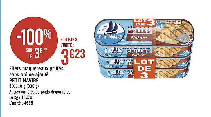 filets maquereaux grillés sans arôme ajouté petit navire -100% sur le 3e