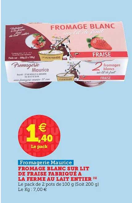 fromage blanc sur lit de fraise fabriqué à la ferme au lait entier fromagerie maurice