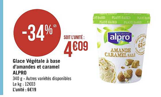 glace végétale à base d'amandes et caramel alpro