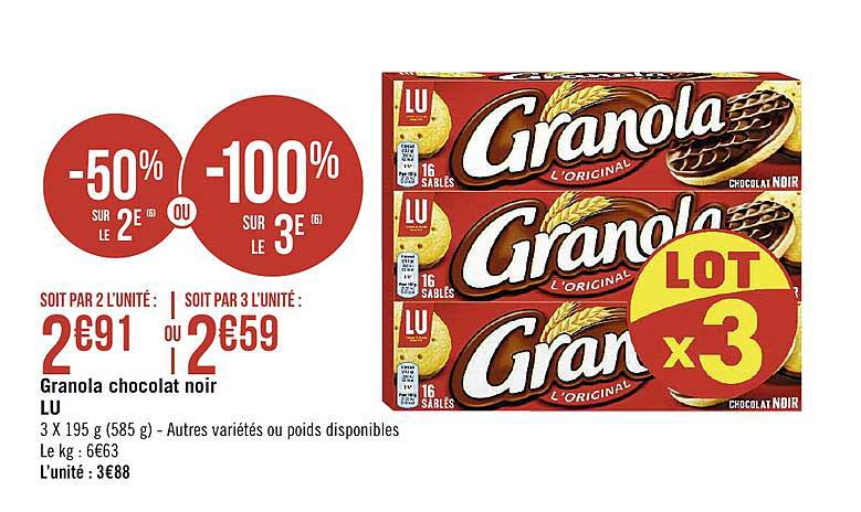 Granola Chocolat Noir Lu -50% Sur Le 2e Ou -100% Sur Le 3e