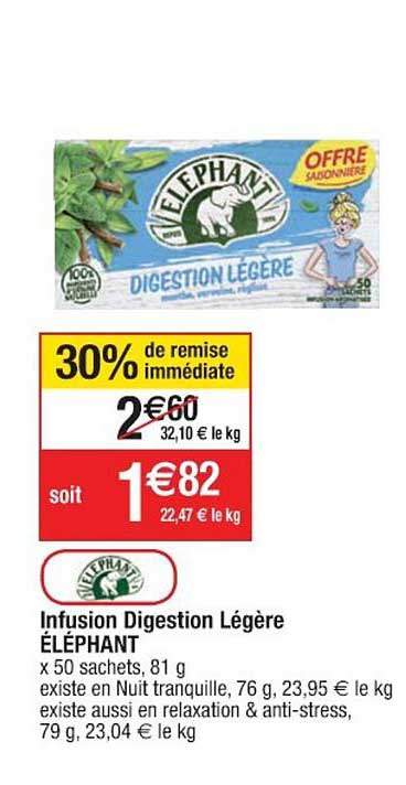 infusion digestion légère éléphant 30% de remise immédiate